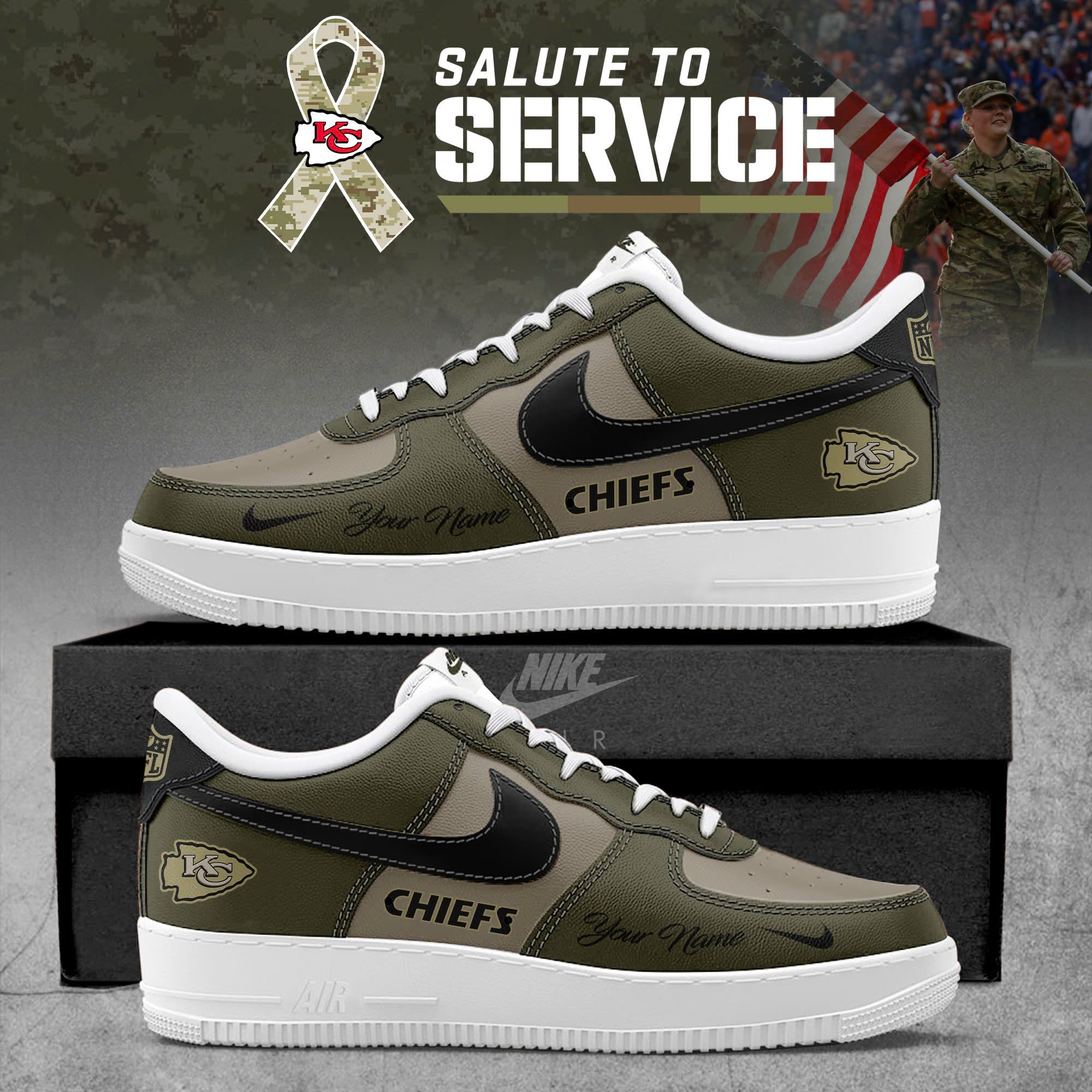 _ Kansas City Chiefs 2025 Salute to Service Special Edition Custom AF1 Sneaker
